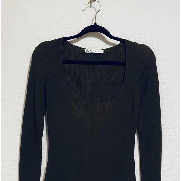 Zara Maxi Dress Womens Medium Brown Sweater Knit Scoop Neck Bodycon Y2K Boho - Picture 2 of 4